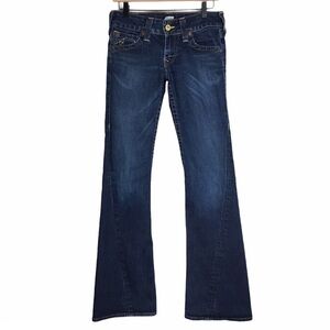 TRUE RELIGION Jeans Joey Twisted Flare Wide Leg Dark Wash Stretch Denim Size 28